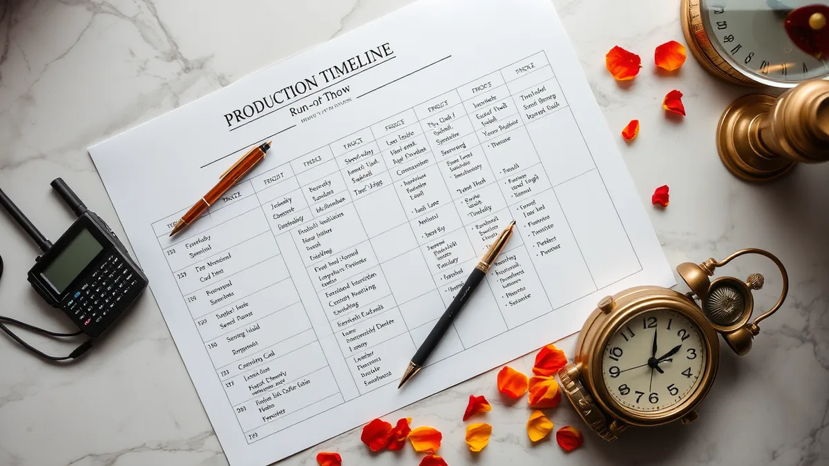 Indian wedding planner production timeline - minute by minute run-of-show document on the wedding day