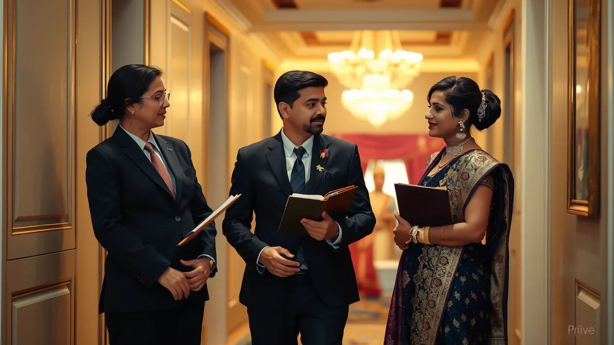 Indian wedding planner on-day team - lead planner and coordinators with headsets running event execution