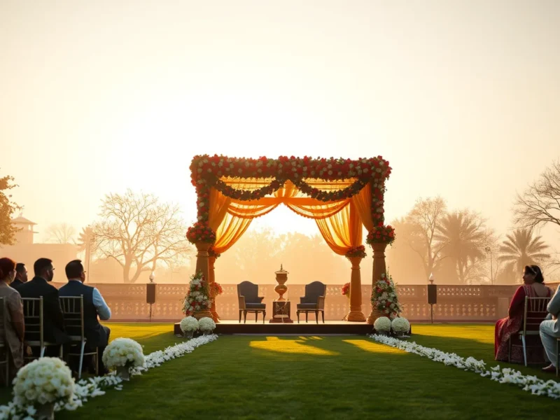 Best wedding season in India - a golden-hour outdoor Indian wedding mandap in pleasant winter-season light