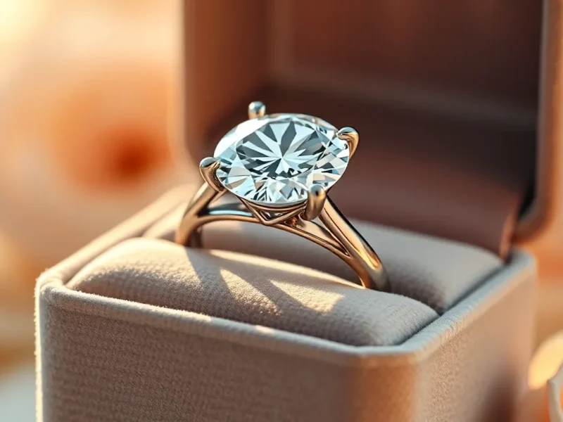 Luxury diamond solitaire engagement ring in platinum band in elegant velvet box