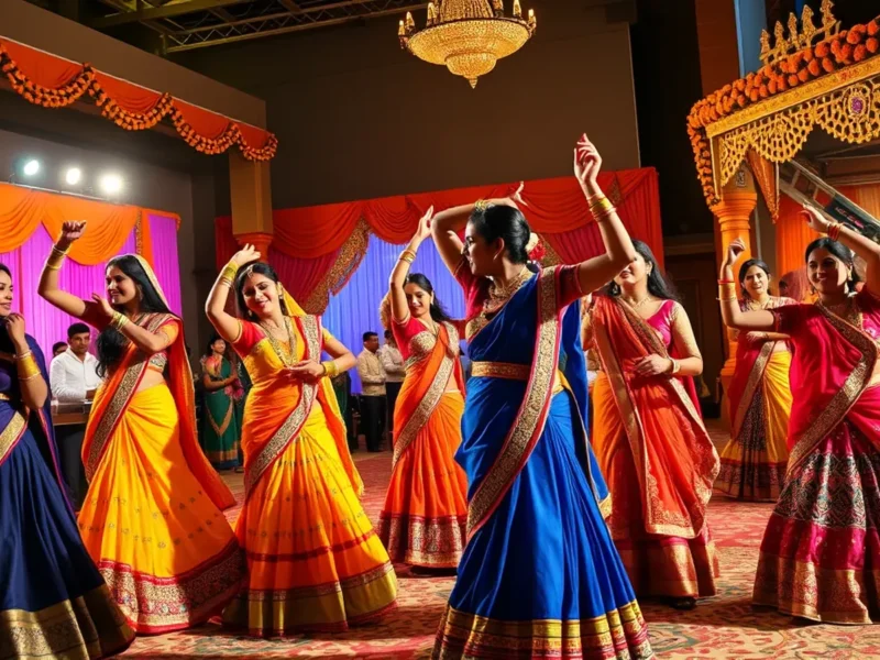 Vibrant Gujarati wedding Garba night with Chaniya Choli and Dandiya Raas dancers
