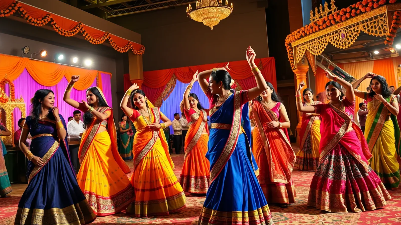 Vibrant Gujarati wedding Garba night with Chaniya Choli and Dandiya Raas dancers