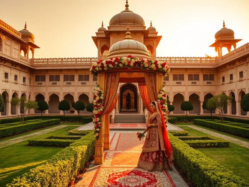 Jai Mahal Palace Jaipur Mughal garden wedding with heritage Rajput facade