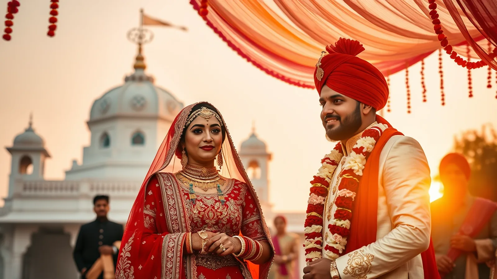 Premium wedding planner in Jalandhar - Doaba Sikh NRI wedding Anand Karaj at a village gurdwara setup at golden hour