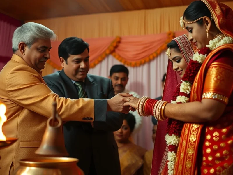 Indian Hindu Kanyadaan ceremony with bride's parents giving her hand to the groom