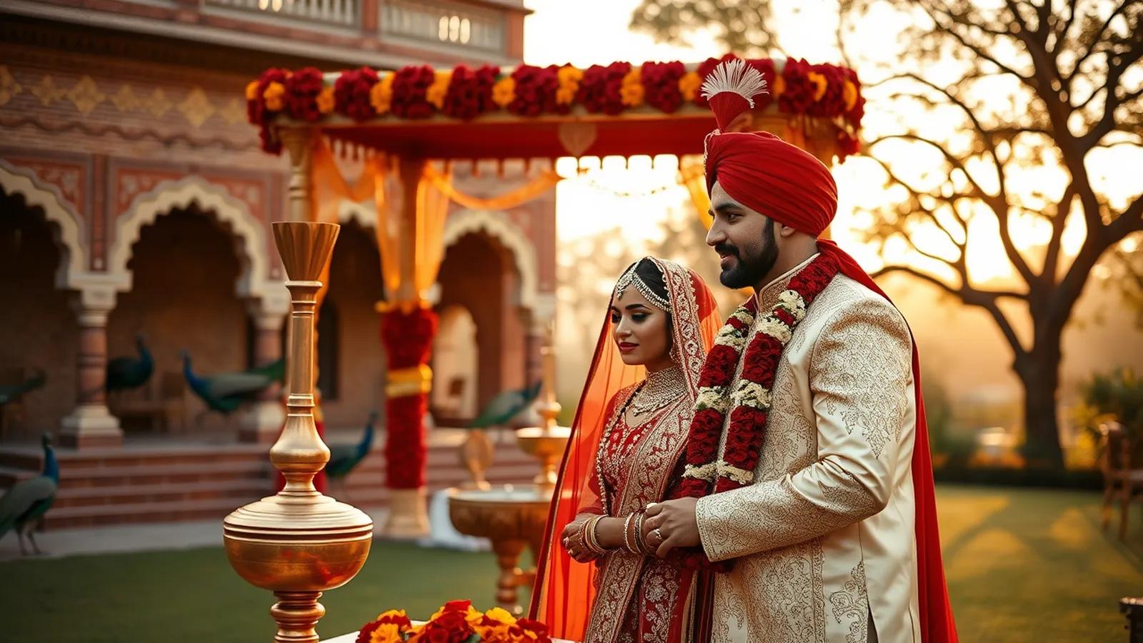 Premium wedding planner in Kota - Rajasthani business-family wedding at a heritage Victorian-era kothi lawn at golden hour