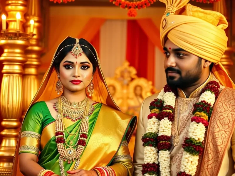 Maharashtrian wedding with bride in green Paithani saree and groom in Pheta turban