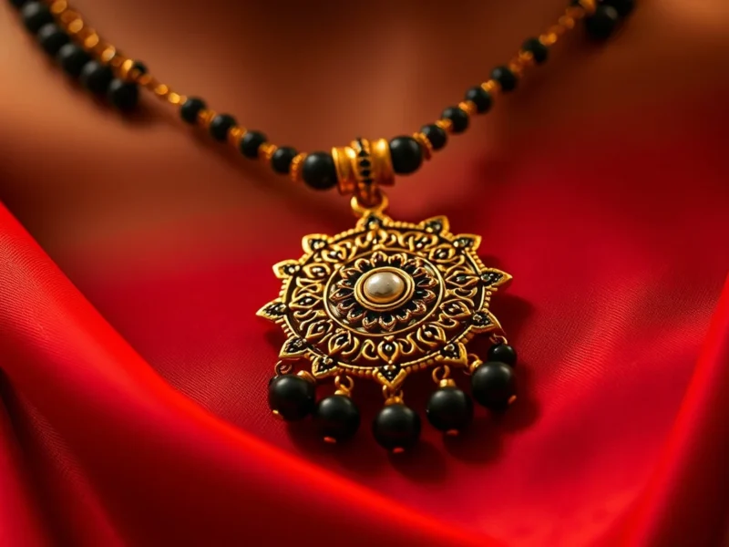 Elegant Indian mangalsutra wedding necklace with gold pendant and black beads