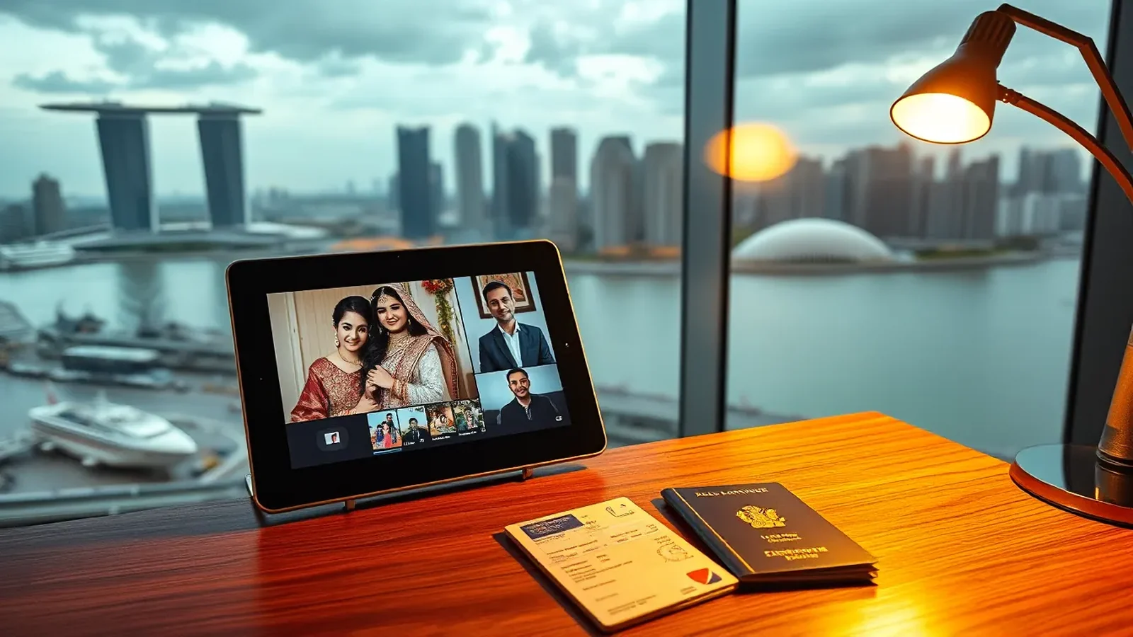 NRI Indian wedding planning from Singapore with Marina Bay skyline and mood board