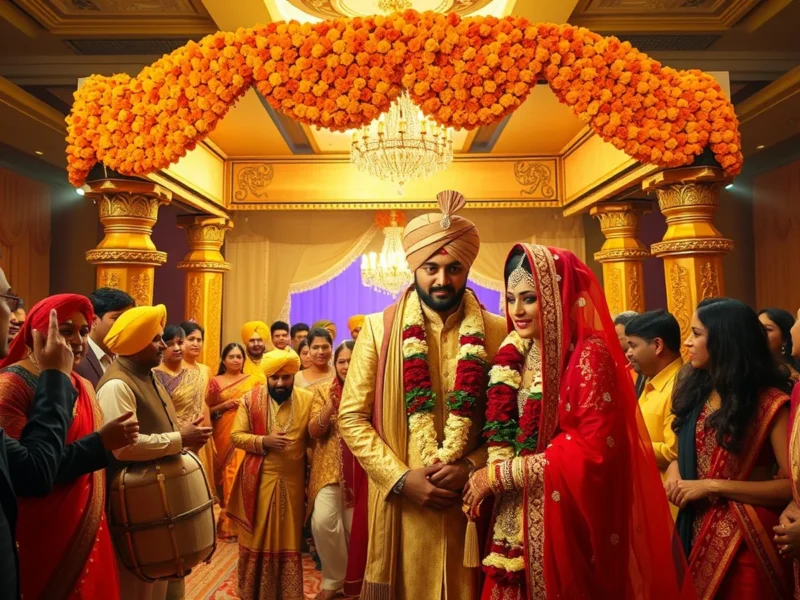 Luxurious Punjabi wedding celebration with marigold and phulkari decor