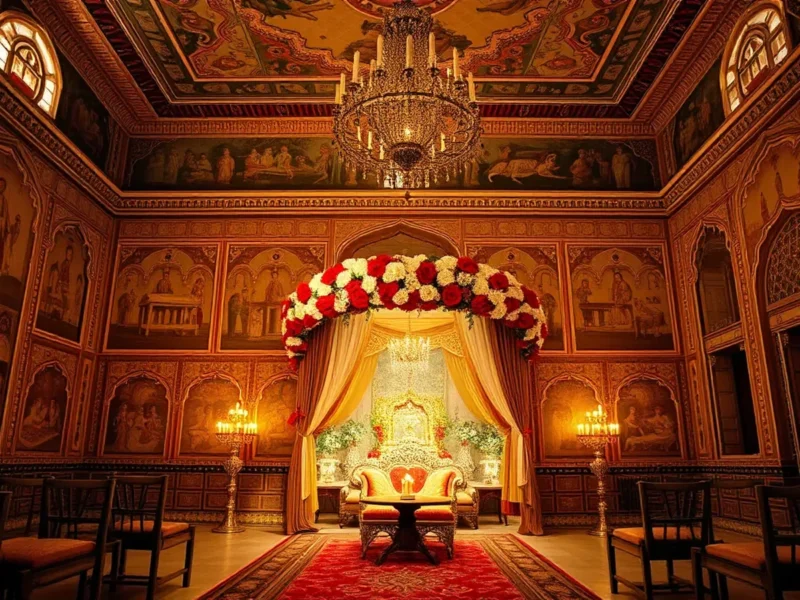 Samode Palace Jaipur hand-painted Durbar Hall and Sheesh Mahal wedding setting