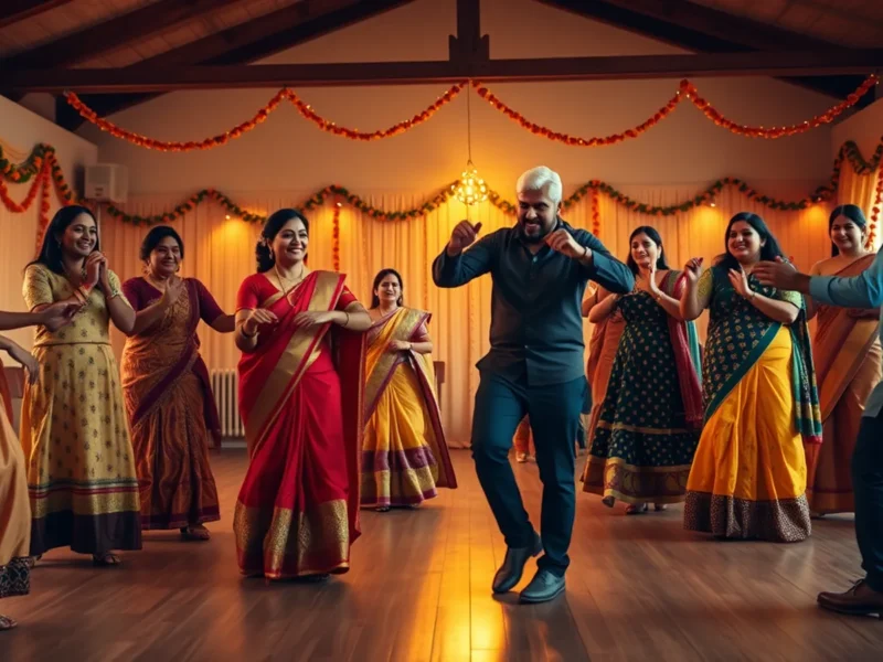 Wedding choreographer cost in India - an Indian family rehearsing sangeet dance choreography in a decorated practice hall