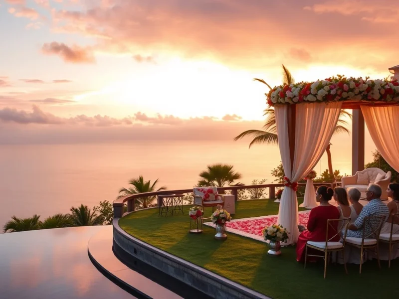 Stylish Indian wedding at a Bali clifftop villa with ocean views at sunset