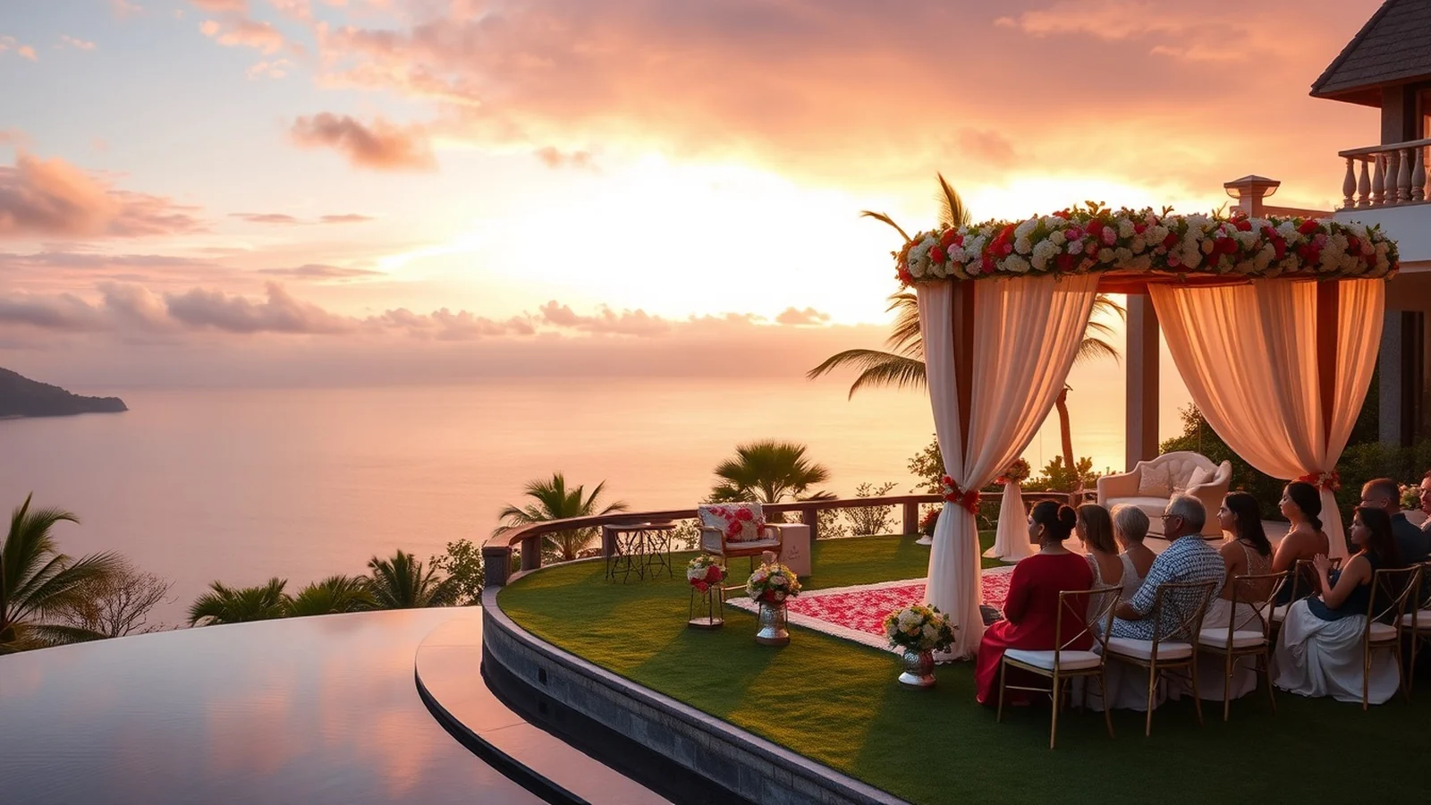 Stylish Indian wedding at a Bali clifftop villa with ocean views at sunset