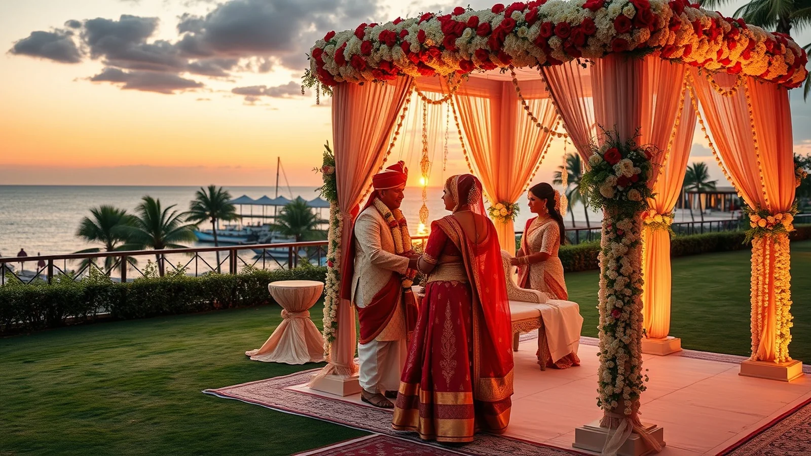 Seafront luxury wedding venue in Chennai overlooking the Bay of Bengal at sunset