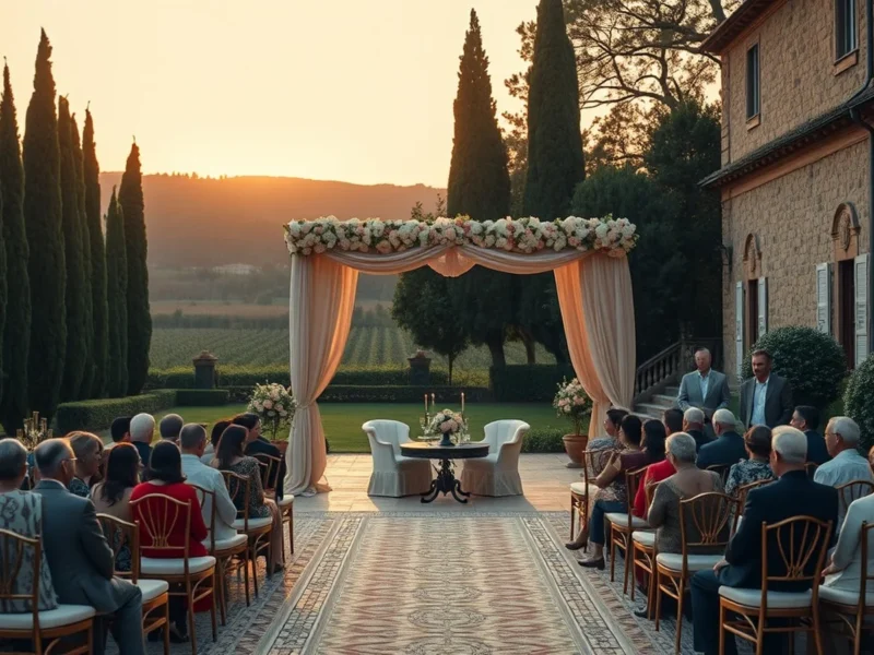 Ultra-luxury Indian wedding at a Tuscan villa in Italy at golden hour