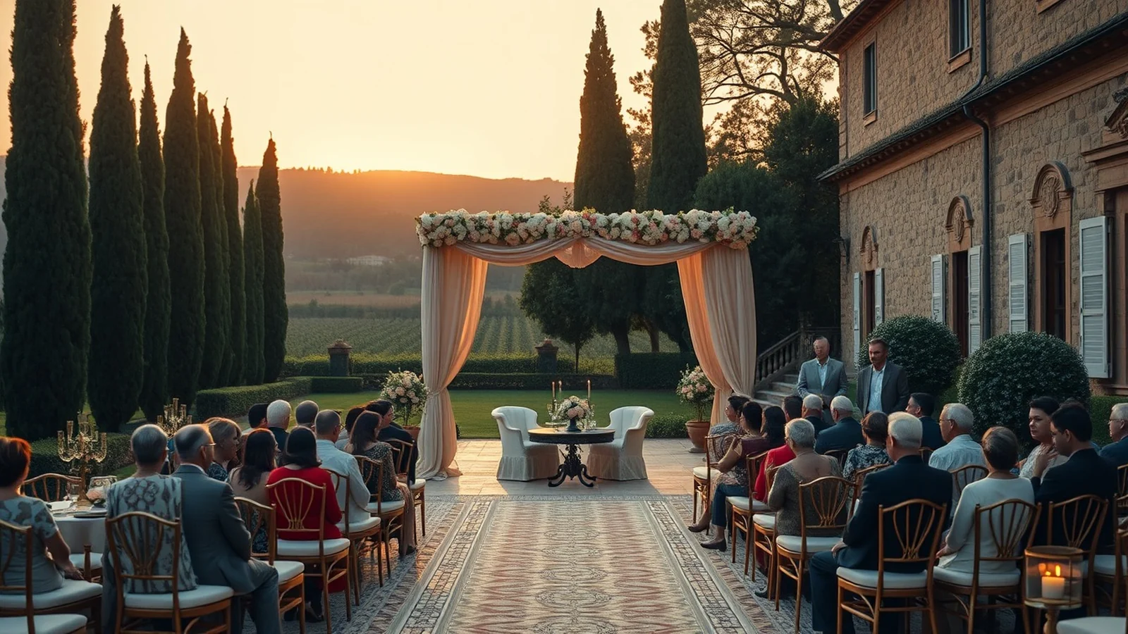 Ultra-luxury Indian wedding at a Tuscan villa in Italy at golden hour