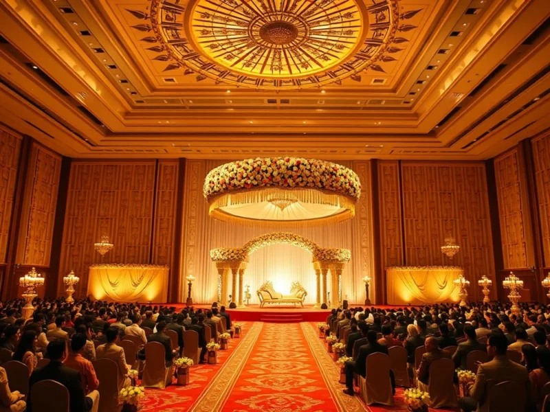 Grand Indian wedding in the ballroom at ITC Royal Bengal Kolkata at golden hour