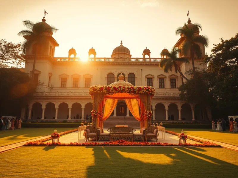 Jehan Numa Palace Bhopal heritage lawn wedding with floral mandap