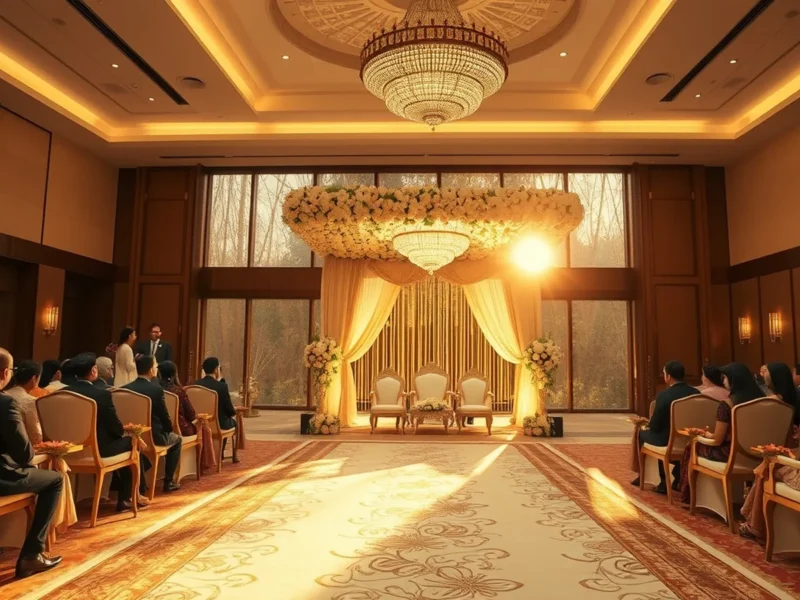 Luxury Indian wedding in the ballroom at JW Marriott Bengaluru at golden hour