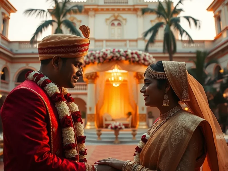 Heritage colonial hotel Bengali wedding in Kolkata with courtyard at golden hour