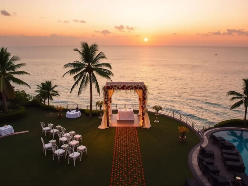 The Leela Kovalam cliff-top Kerala beach wedding at sunset