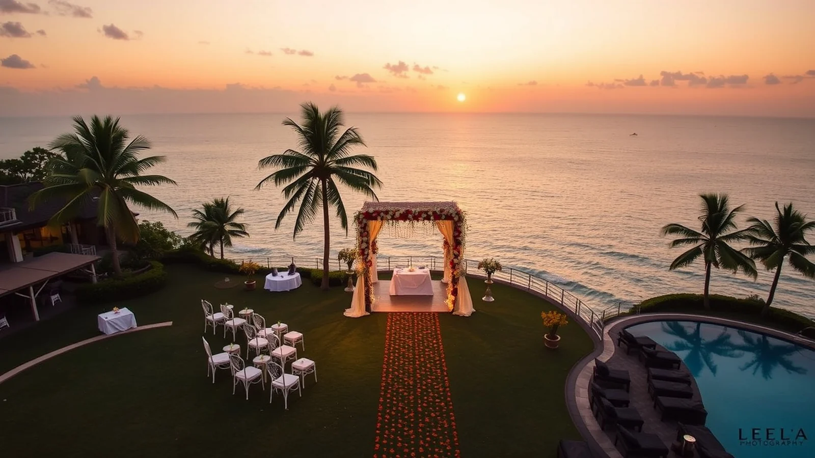 The Leela Kovalam cliff-top Kerala beach wedding at sunset
