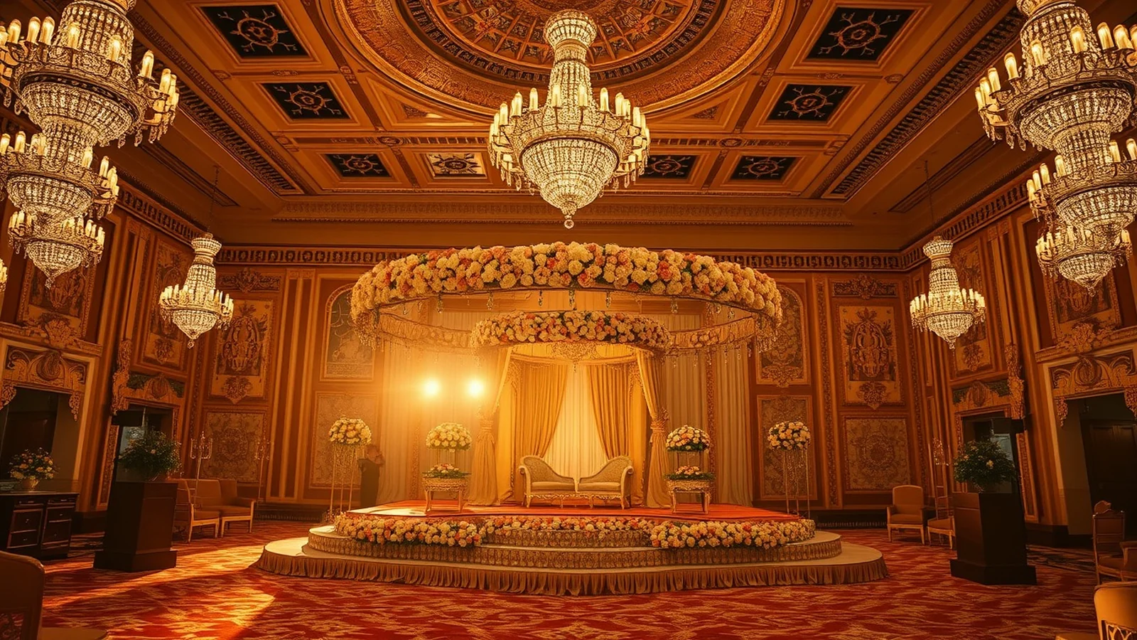 Palace-hotel wedding venue in Delhi NCR with grand ballroom and floral mandap