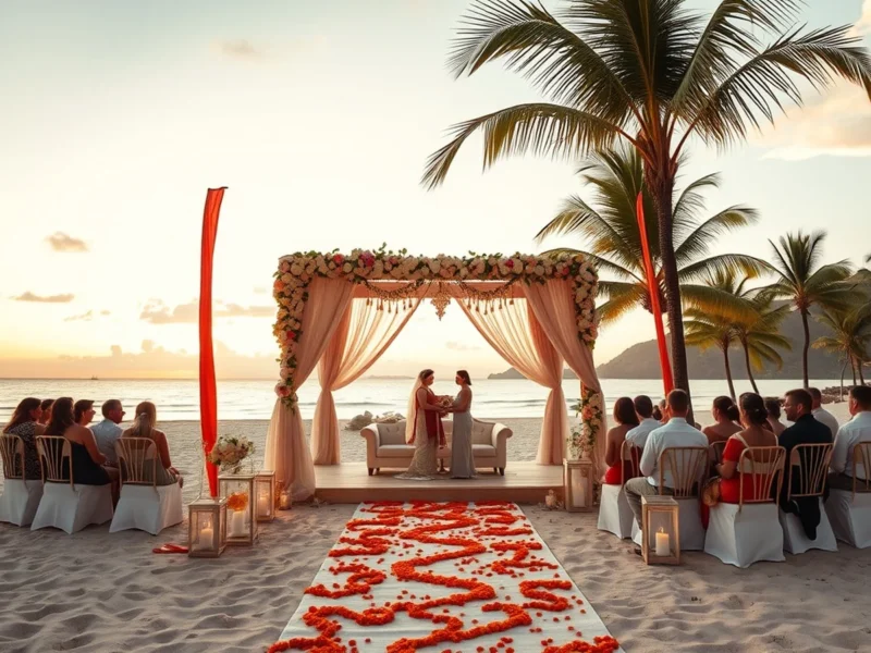 Luxury Indian beach wedding at a Langkawi resort in Malaysia at sunset