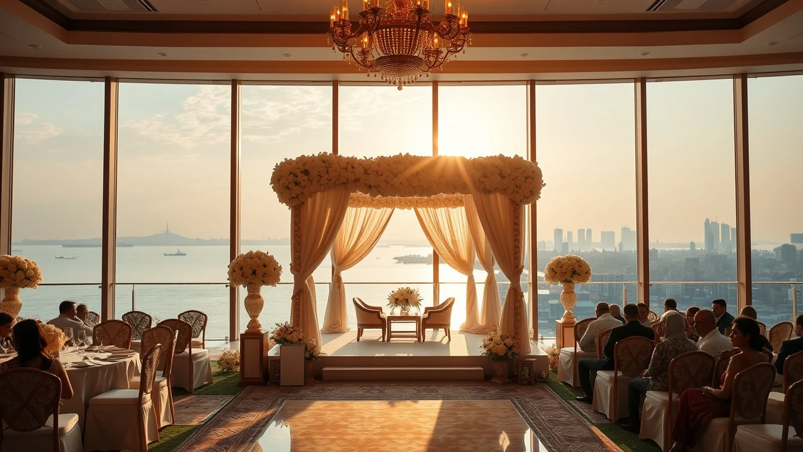 Luxury Mumbai five-star hotel wedding with sea-facing ballroom and floral mandap