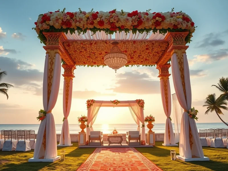 Beach wedding at Radisson Blu Temple Bay Mahabalipuram near Chennai at sunset