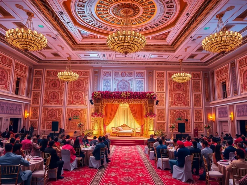 Lavish Indian wedding reception in the opulent ballroom at The Ritz-Carlton, Pune