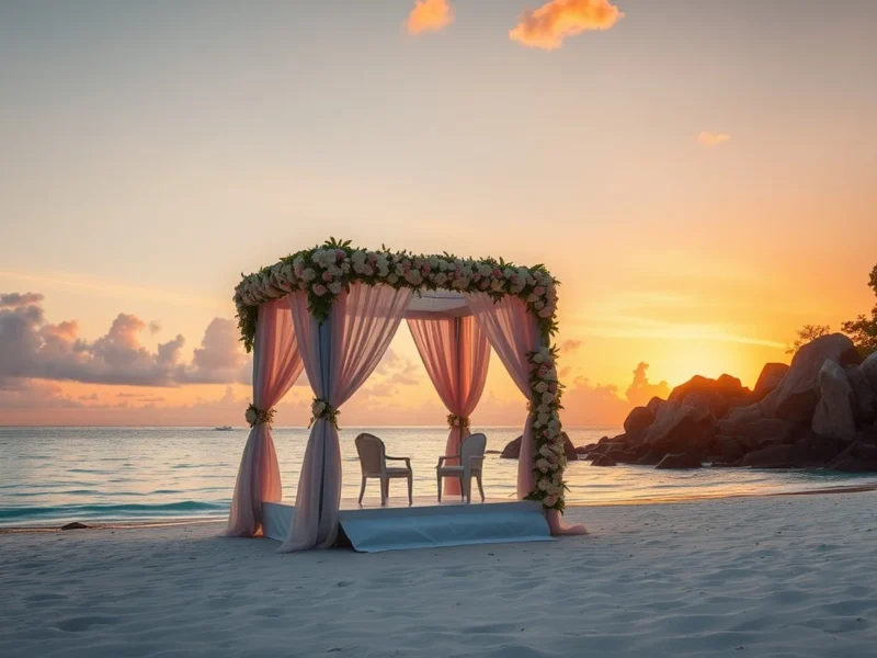 Intimate luxury Indian wedding at a private island resort in Seychelles at sunset