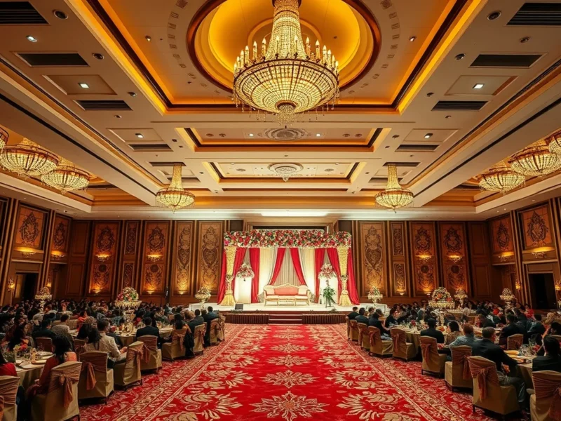 Grand Indian wedding reception in the ballroom at Shangri-La Eros New Delhi