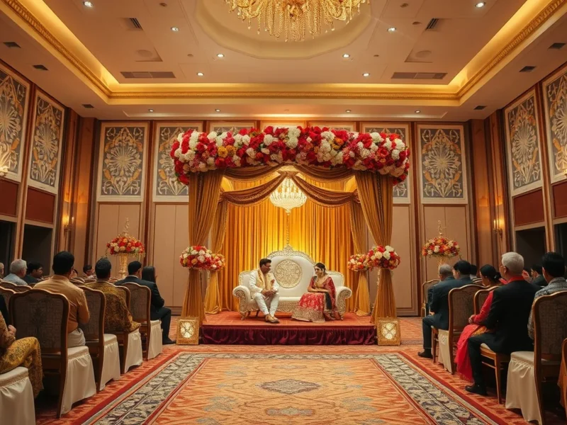 Heritage Indian wedding in the banquet hall at Taj Bengal Kolkata in Alipore at golden hour