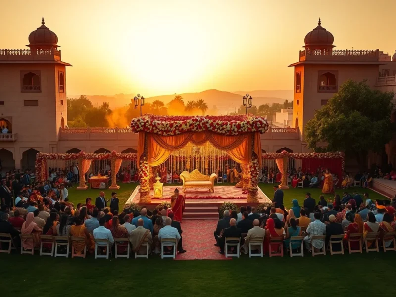Grand Marwari wedding on a lawn at Taj Hari Mahal Jodhpur at golden hour