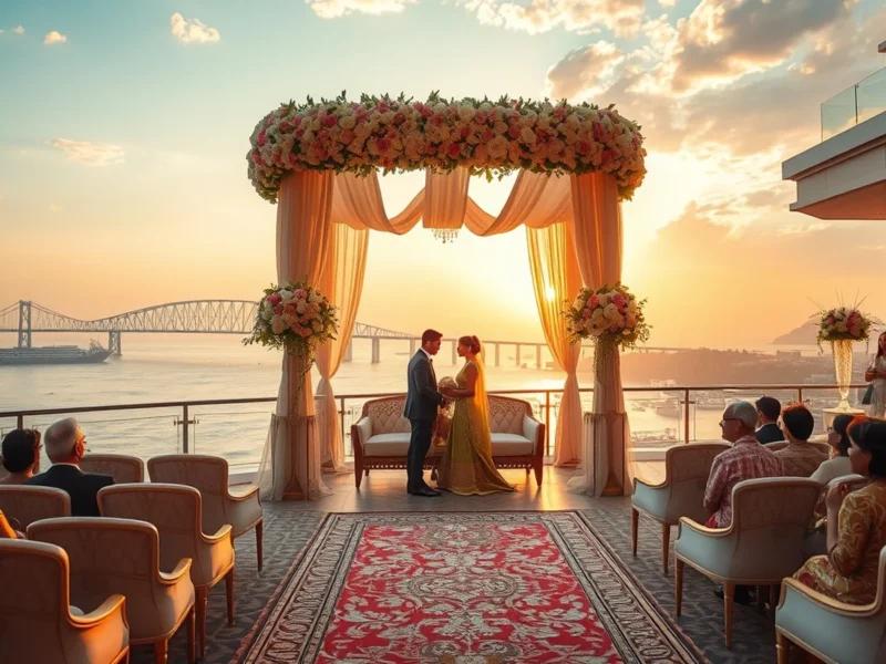 Sea-view Indian wedding at Taj Lands End Mumbai overlooking the Bandra Sea Link at sunset