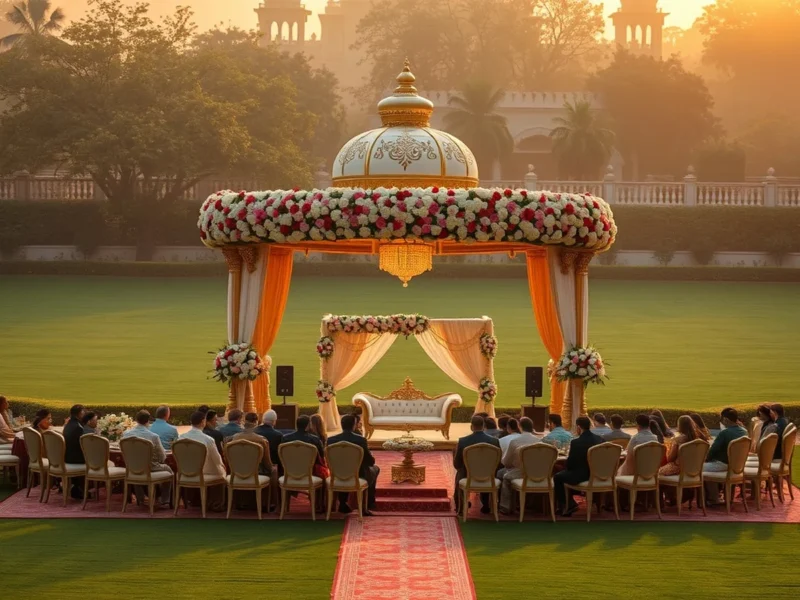 Grand Indian wedding on the lawns at Taj Palace New Delhi at golden hour