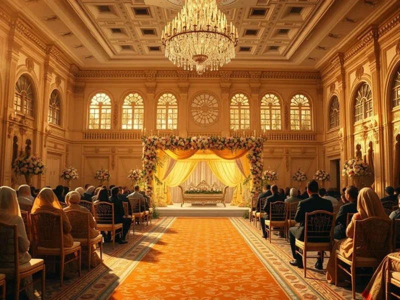 Opulent luxury Indian wedding at a grand heritage palace hotel at golden hour