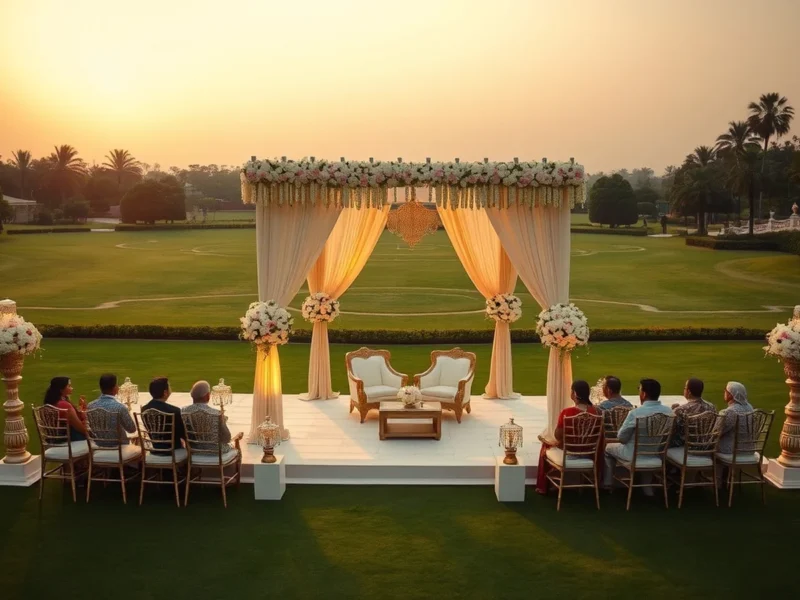 Luxury Indian wedding on the lawns at Trident Hyderabad in HITEC City at golden hour