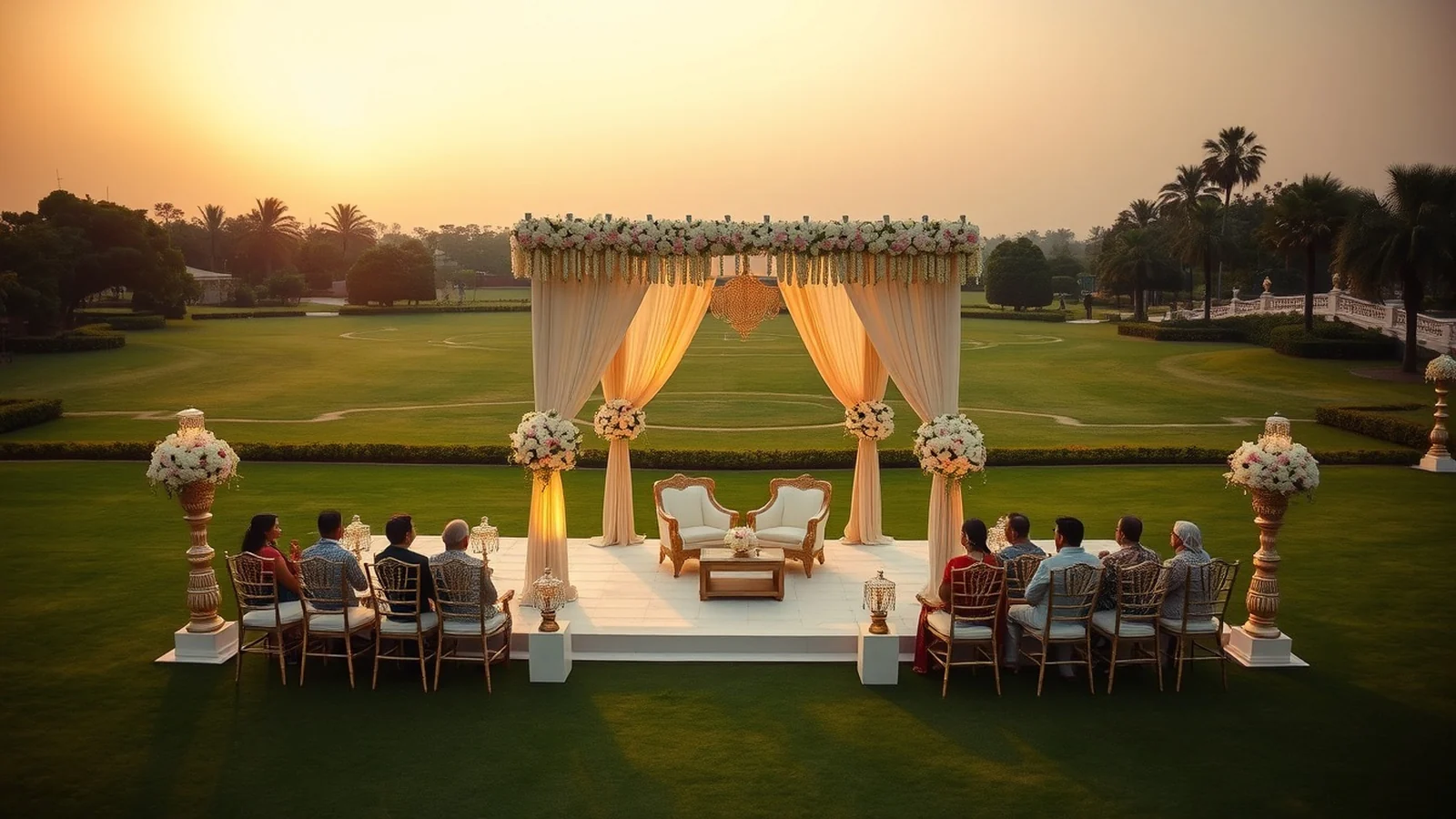 Luxury Indian wedding on the lawns at Trident Hyderabad in HITEC City at golden hour