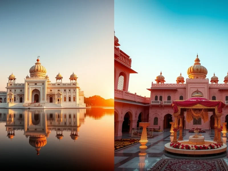 Udaipur lake palace vs Jaipur royal palace wedding comparison at golden hour