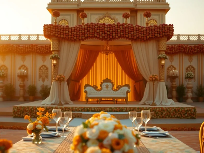 Luxury Indian wedding planning and styled mandap decor setup at a palace venue