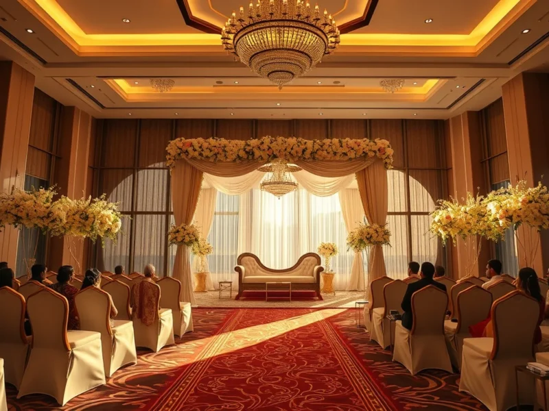 Luxury Indian wedding in the ballroom at The Westin Hyderabad Mindspace at golden hour