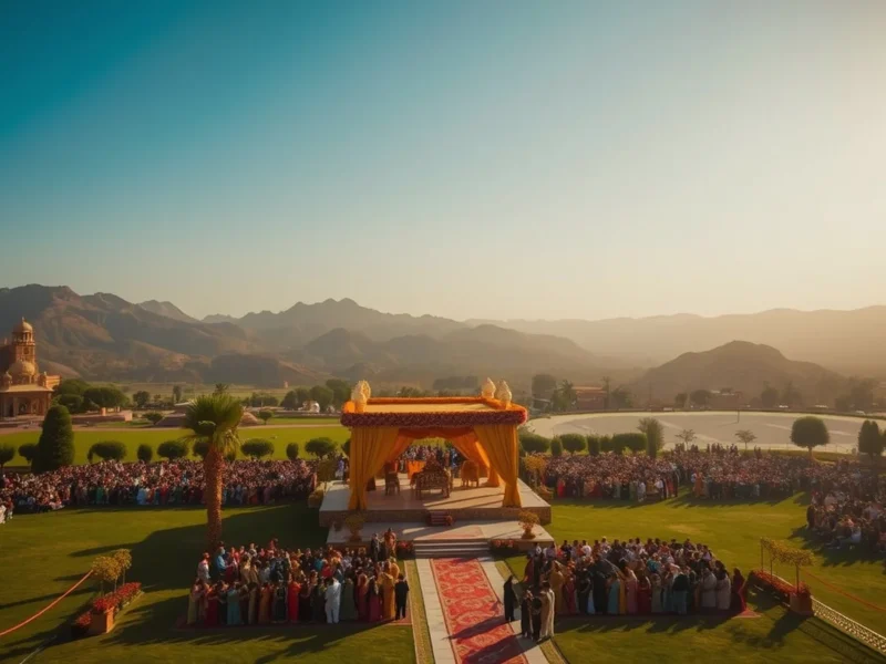 Regal Rajasthani wedding on a lawn at The Westin Pushkar Resort and Spa at golden hour