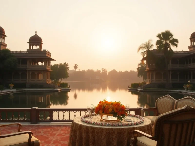 Lakeside heritage-palace Indian wedding setup in Bhopal, the City of Lakes, at golden hour