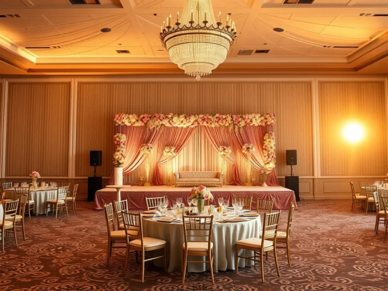 Elegant luxury Indian wedding reception fully styled at golden hour, representing full-service planning