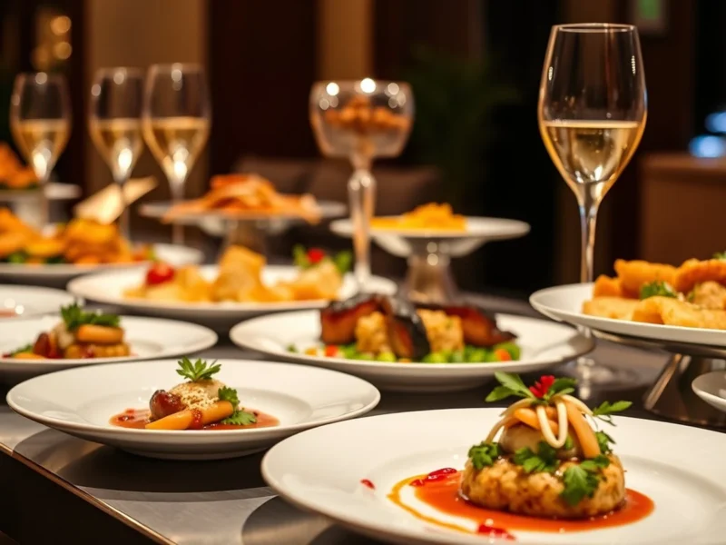 An elegant Indian wedding fine-dining plated course and gourmet live food counters